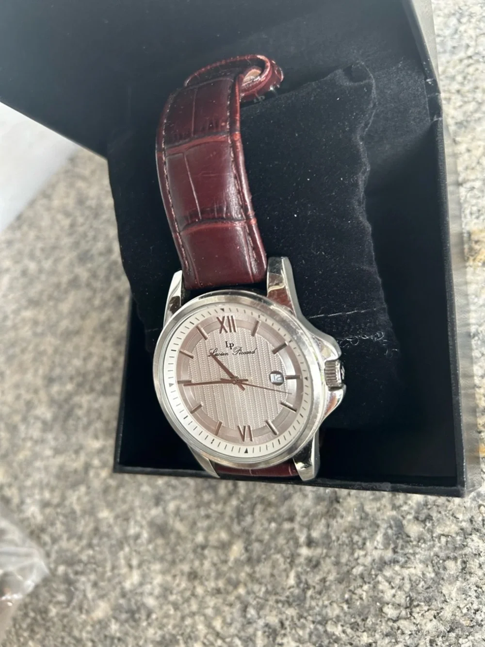 Lucien Piccard Silver Dial Watch with Burgundy Leather Strap